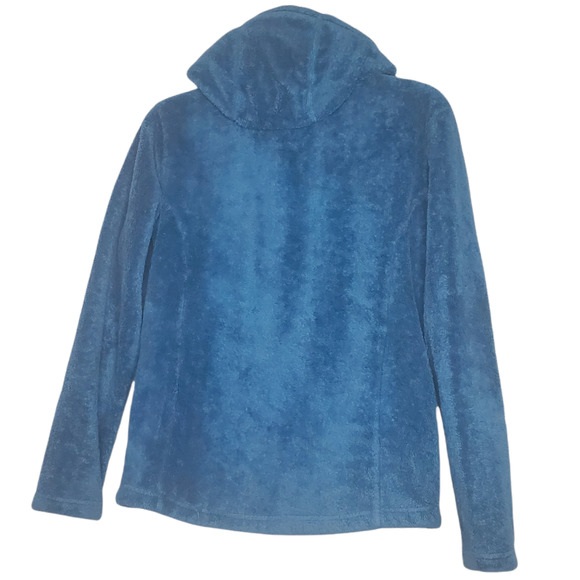 Marmot Blue Fuzzy Hooded Fleece Zip Front Jacket Sz Small - Picture 2 of 6